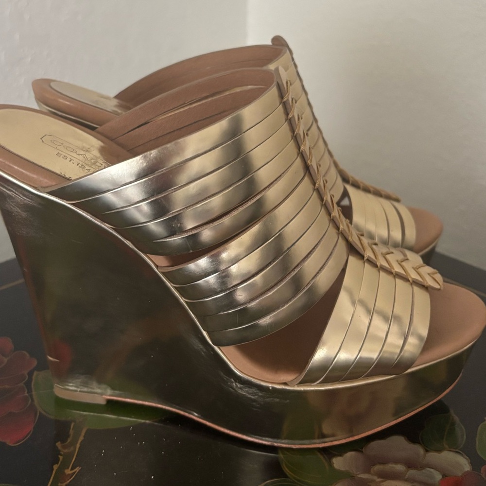 Coach Metallic Gold Wedge Sandals